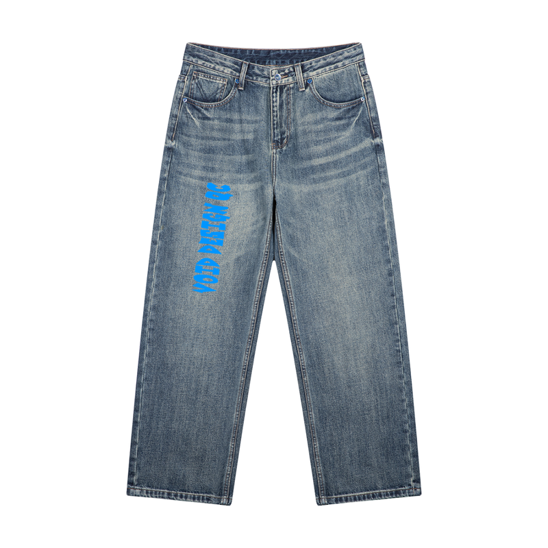 void design qc Men's Vintage Wash Straight Leg Denim Jeans